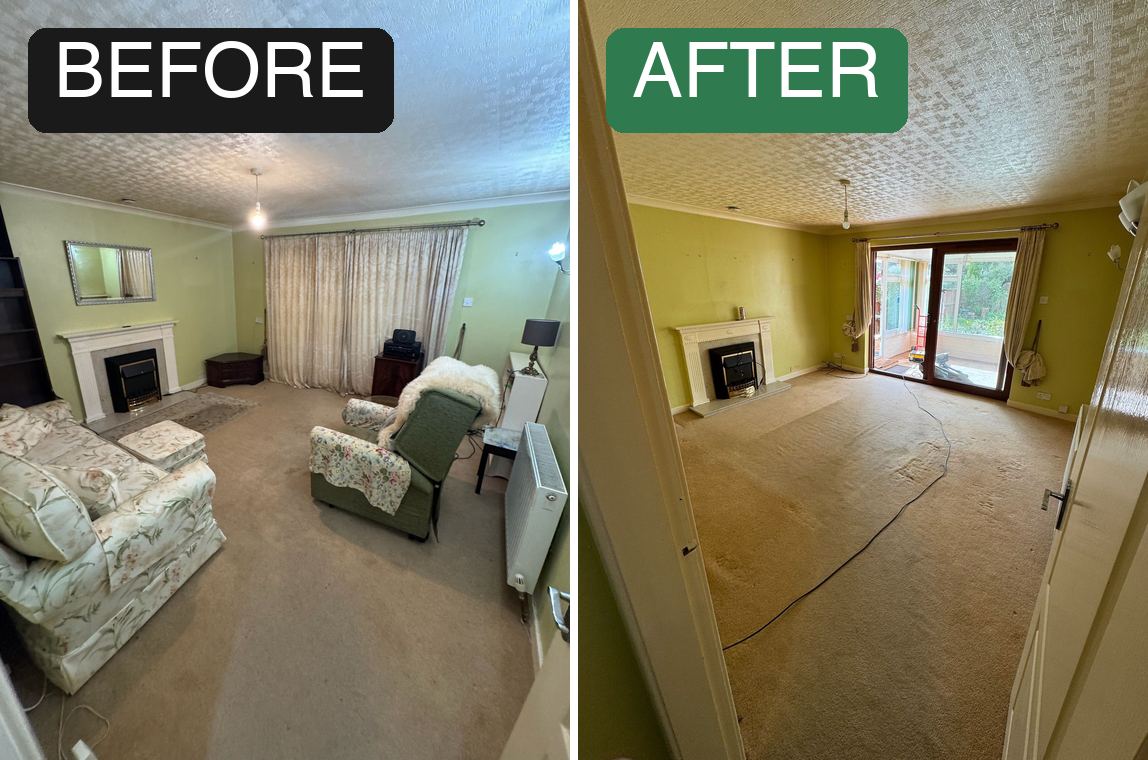 Living room house clearance — before and after
